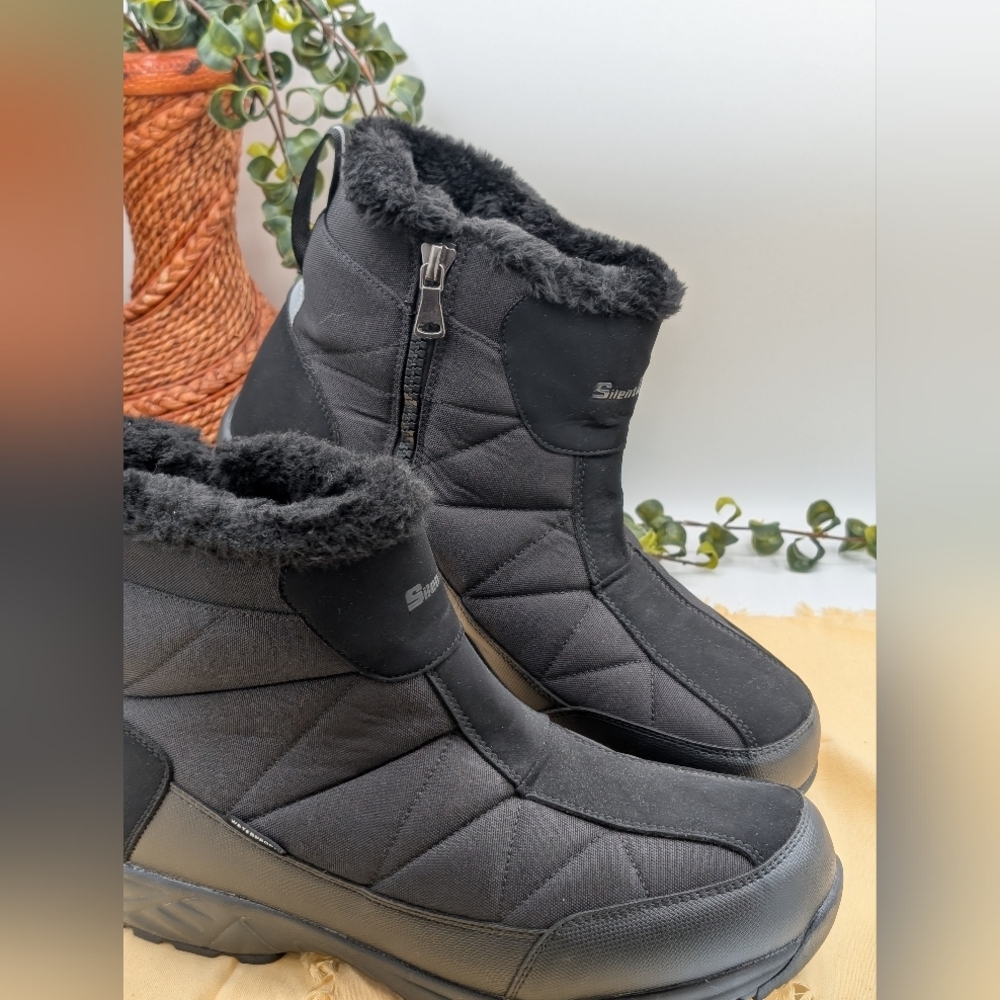 SilentCare Black Winter Boots Faux Fur Lined Waterproof Zip Up Size 14 DB2021 (G